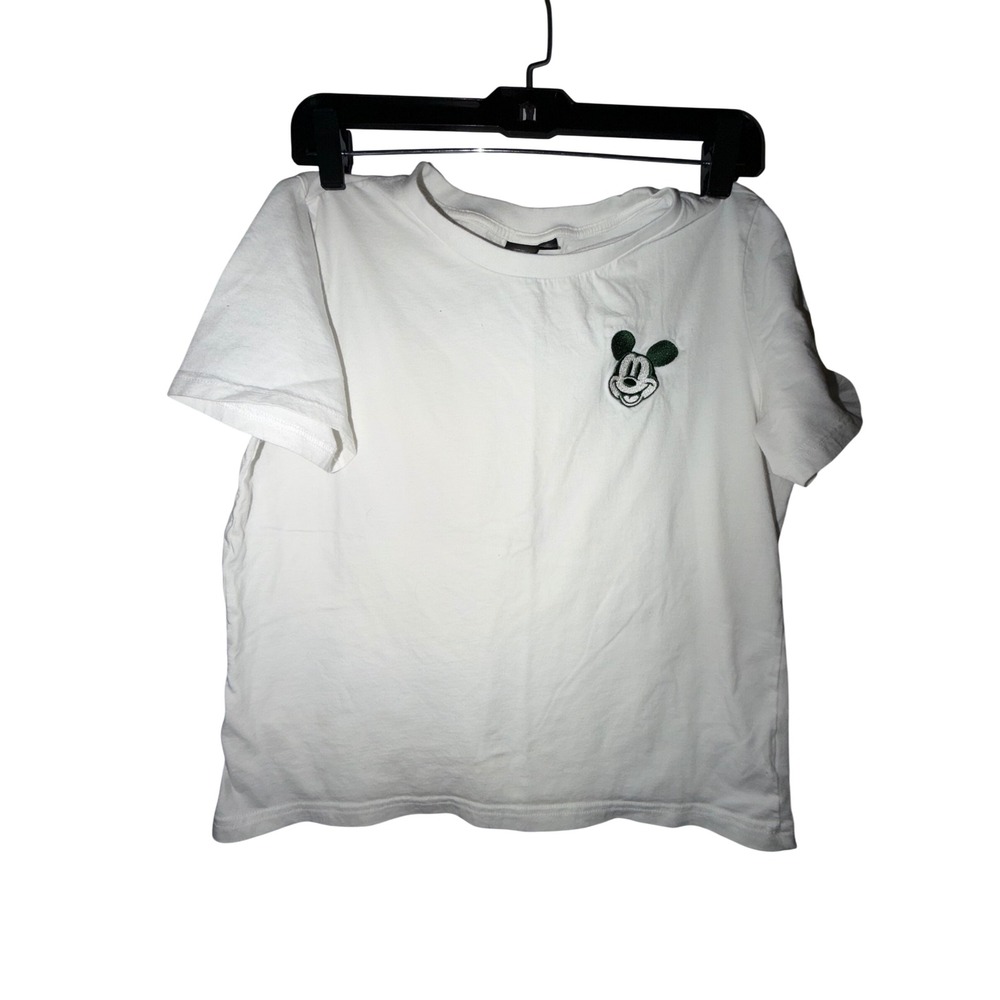 Disney‎ Mickey Mouse T Shirt kids Large White Green Embroidered Cotton